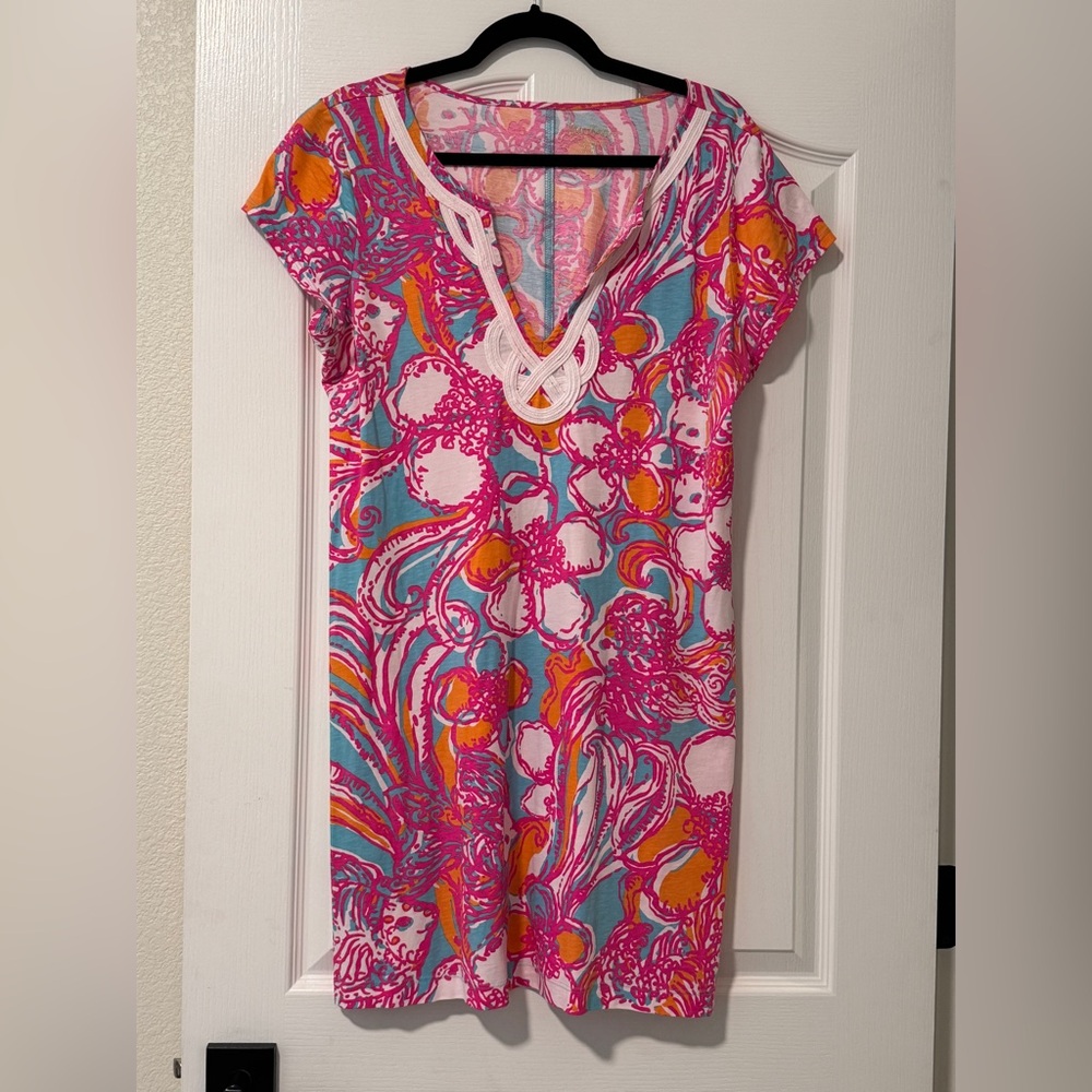 Lilly Pulitzer V-Neck Printed T-Shirt Dress – Pima Cotton, Size XL